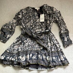 Cleobella Black and Cream Floral Long Sleeve Dress